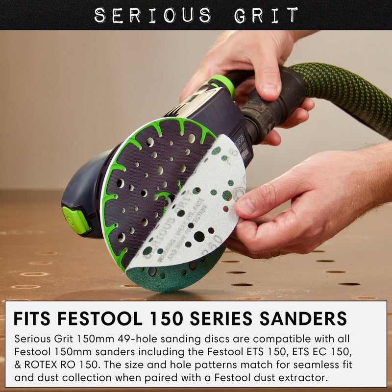 Serious Grit - 6-Inch 49-Hole 180 Grit Sanding Discs - Heavy-Duty Hook & Loop Film Discs - Sandpaper for Random Orbital Sanders - 50 Pack Box - Image 2